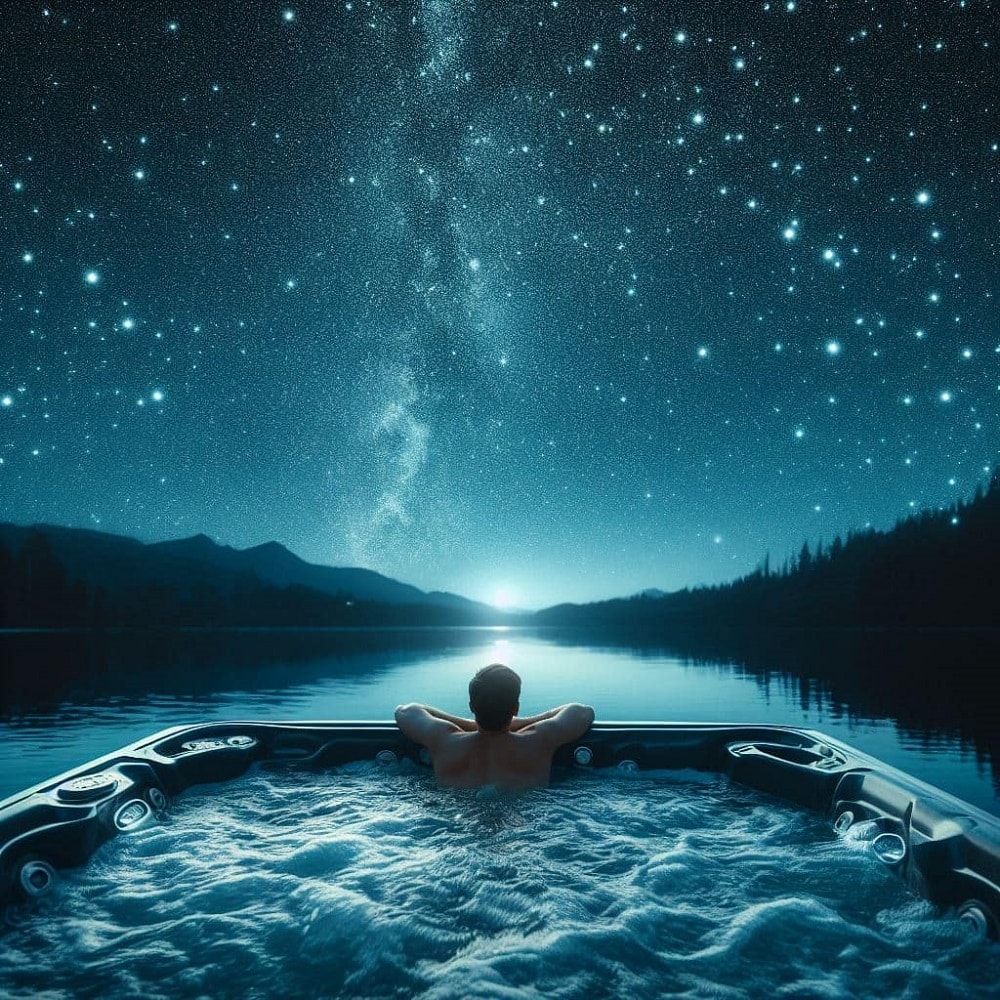 a person taking hot tub under the starry night